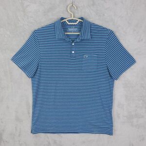 Vineyard Vines Edgartown Polo Shirt Mens Blue Large Striped Short Sleeve Pocket